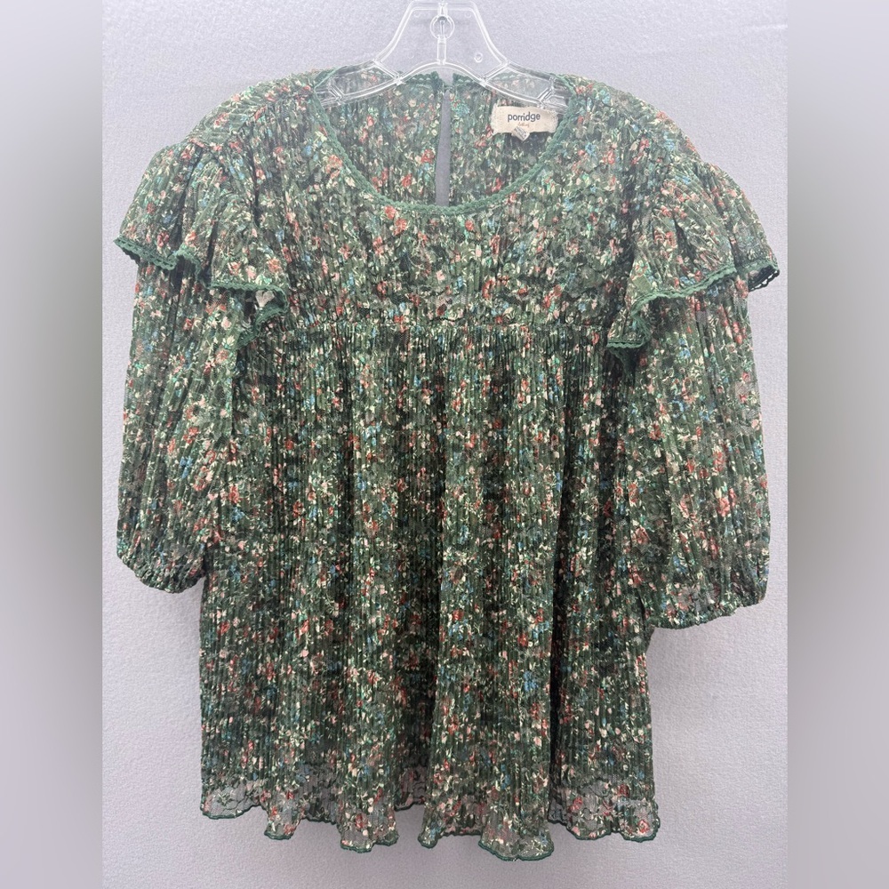 Anthropologie Porridge Pleated Floral Printed Lace Blouse Size L Romantic - Picture 4 of 14
